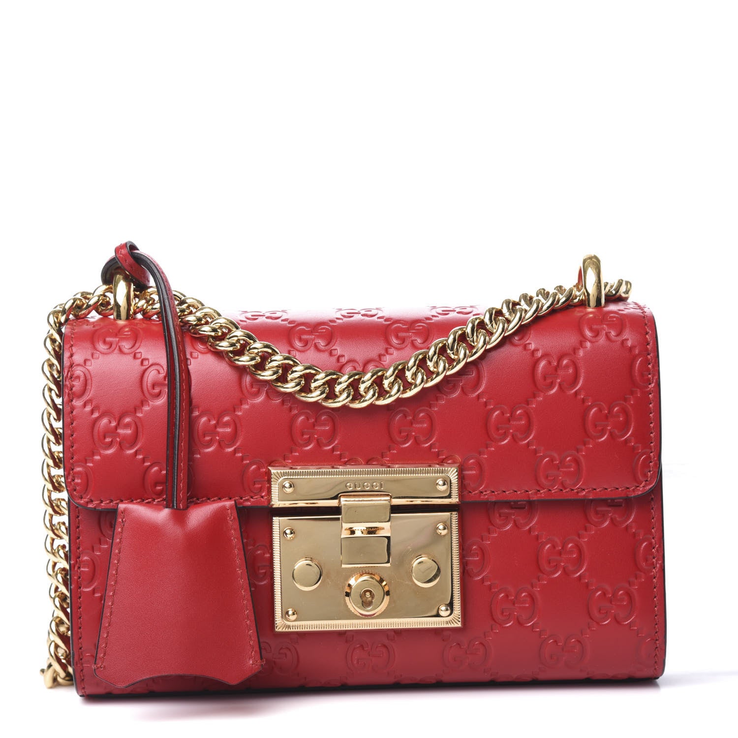 Gucci Guccissima Small Padlock Shoulder Bag Hibiscus Red 2 of 14