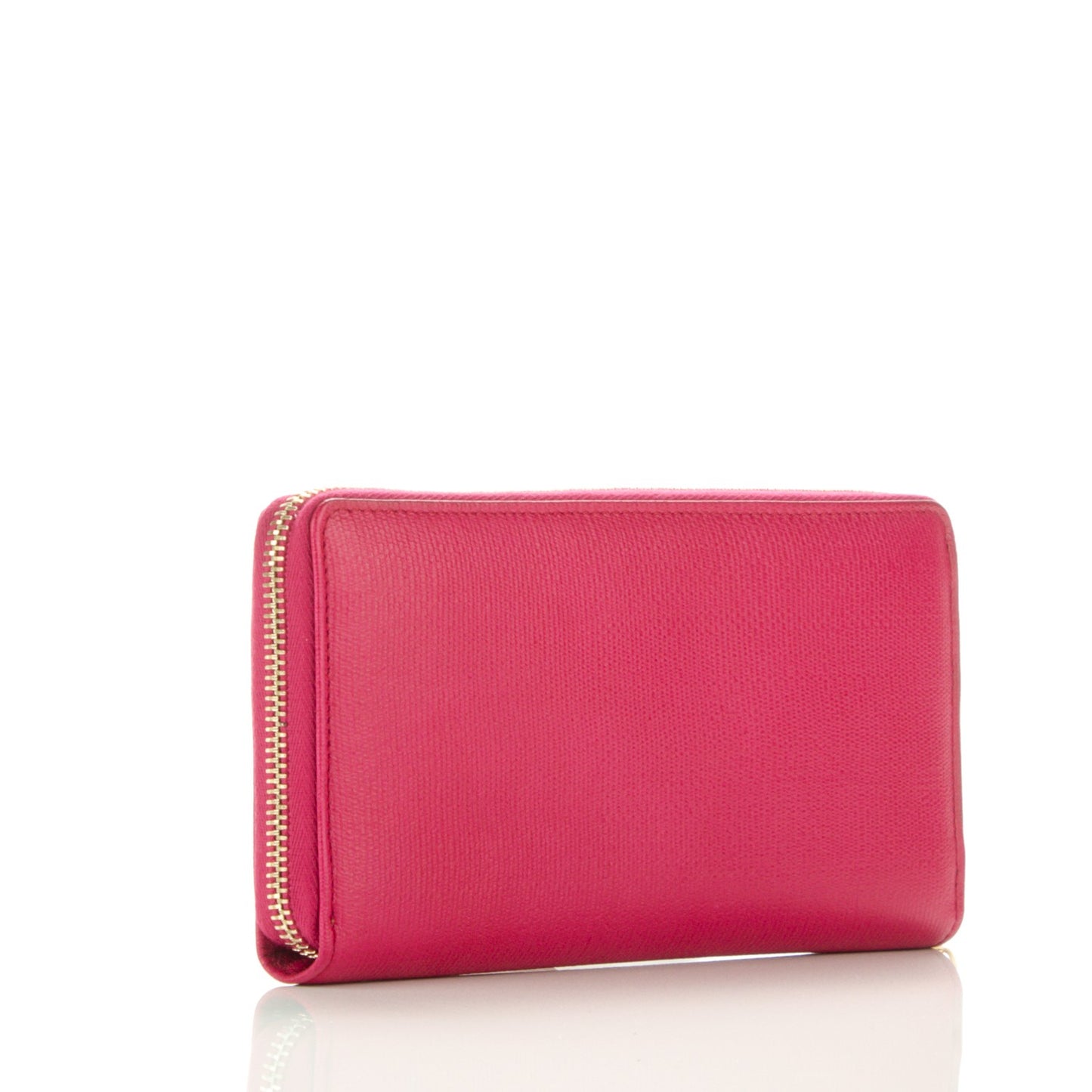 Calfskin Textured ChYc Zip Around Wallet Fuchsia