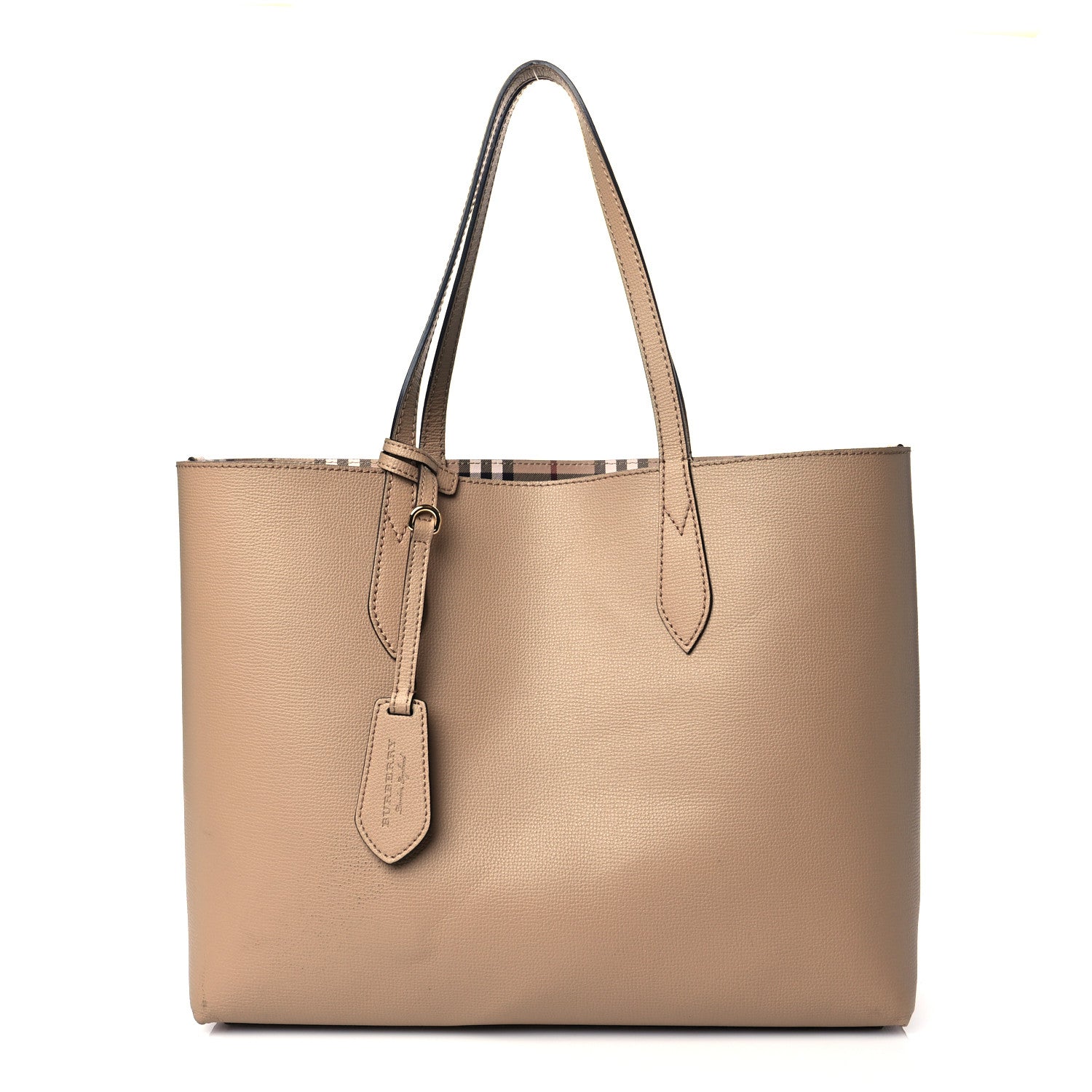 Burberry Grainy Calfskin Haymarket Check Small Reversible Tote Mid Camel 13 of 21