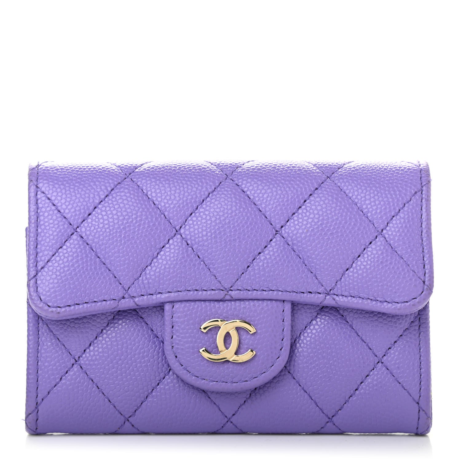 Chanel Caviar Quilted Flap Card Holder Wallet Purple 1 of 8
