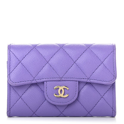 Chanel Caviar Quilted Flap Card Holder Wallet Purple 1 of 8
