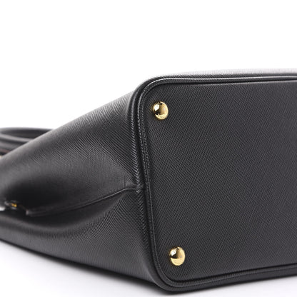 Prada Saffiano Cuir Medium Double Bag Black Fuoco 9 of 10