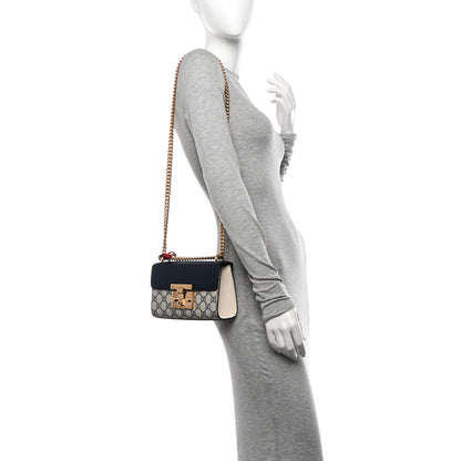 Gucci GG Supreme Monogram Moon Calfskin Small Padlock Shoulder Bag Beige Blue Mystic White Hibiscus Red 2 of 11
