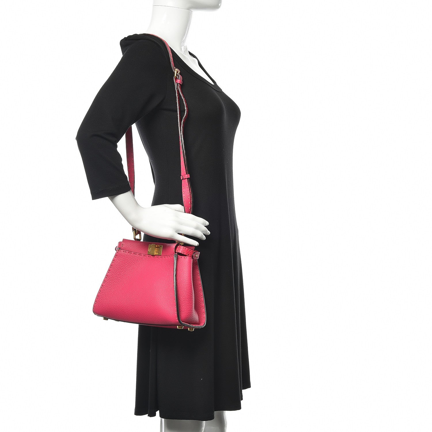Fendi Cuoio Romano Selleria Mini Peekaboo Iconic Satchel Fuxia 2 of 10