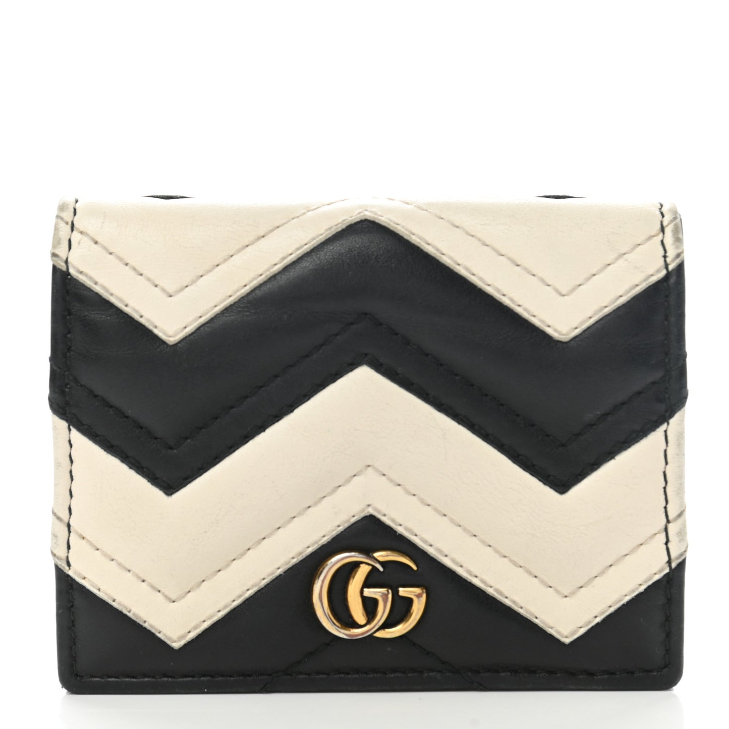 Calfskin Matelasse GG Marmont Card Case Black White