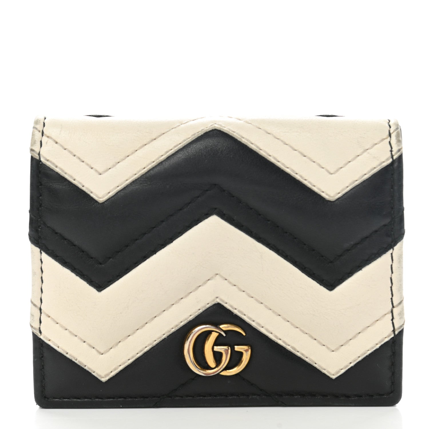 Gucci Calfskin Matelasse GG Marmont Card Case Black White 1 of 8