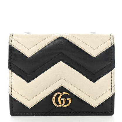 Gucci Calfskin Matelasse GG Marmont Card Case Black White 1 of 8