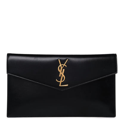 Saint Laurent Smooth Shiny Calfskin Monogram Uptown Pouch Black 1 of 16