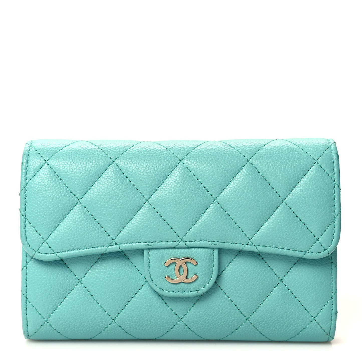 Caviar Quilted Medium Flap Wallet Light Blue