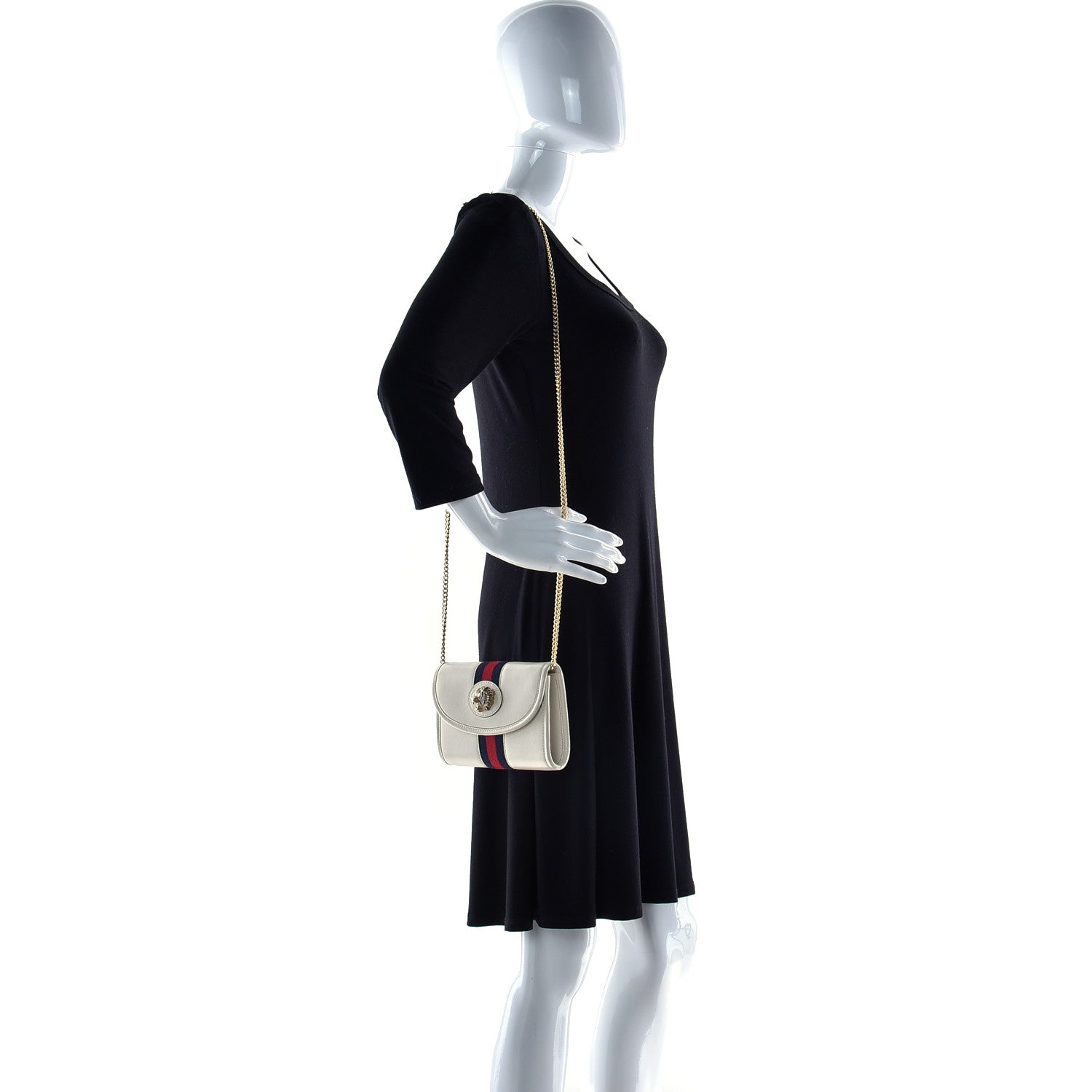 Gucci Textured Calfskin Web Mini Rajah Slim Flap Shoulder Bag Mystic White 2 of 10