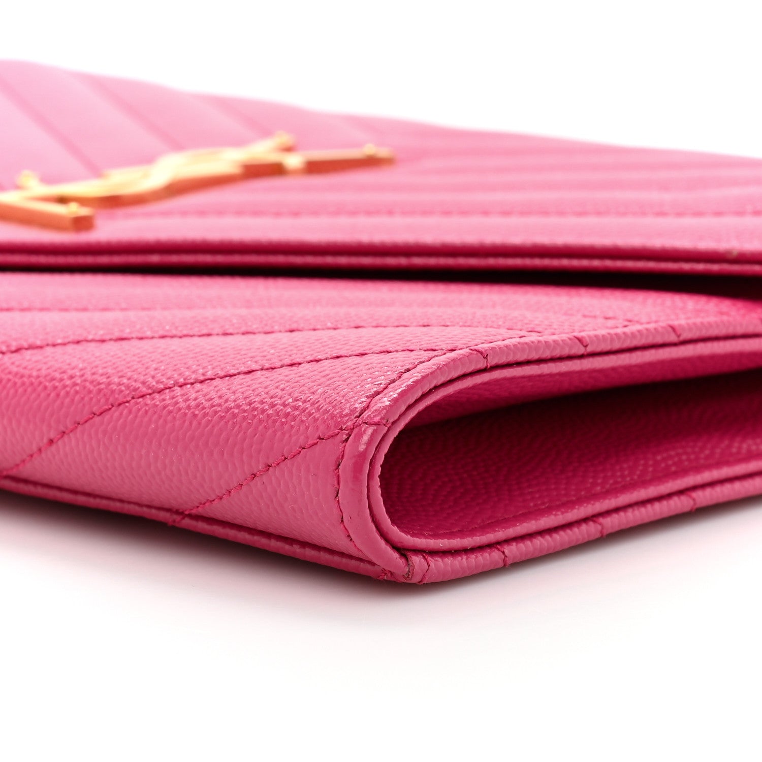 Saint Laurent Grain De Poudre Matelasse Chevron Monogram Envelope Clutch Fuchsia 8 of 10