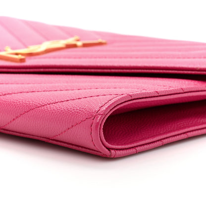 Saint Laurent Grain De Poudre Matelasse Chevron Monogram Envelope Clutch Fuchsia 8 of 10
