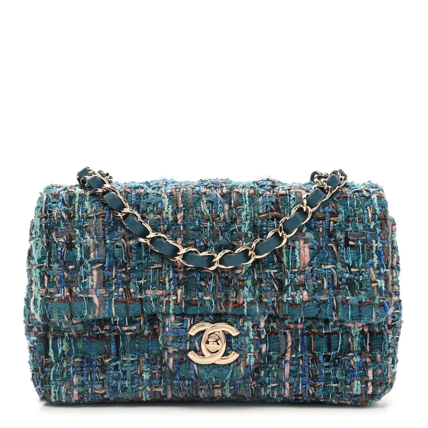 Tweed Quilted Egyptian Mini Rectangular Flap Turquoise
