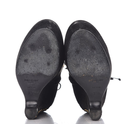 Saint Laurent Suede Corset Wedge Boots 37.5 Black 7 of 12