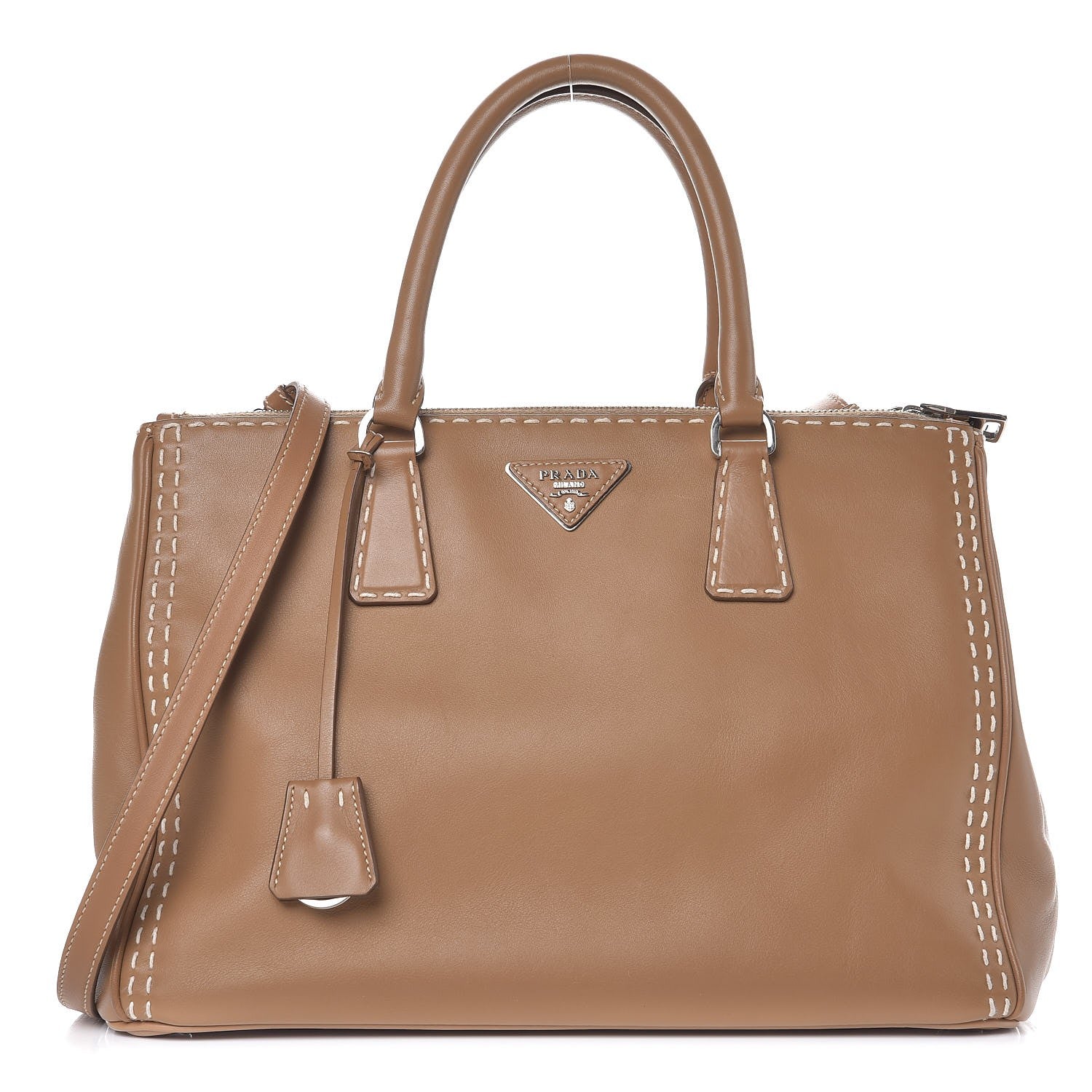 Prada City Calf Hand Stitched Medium Galleria Double Zip Tote Caramel 1 of 8