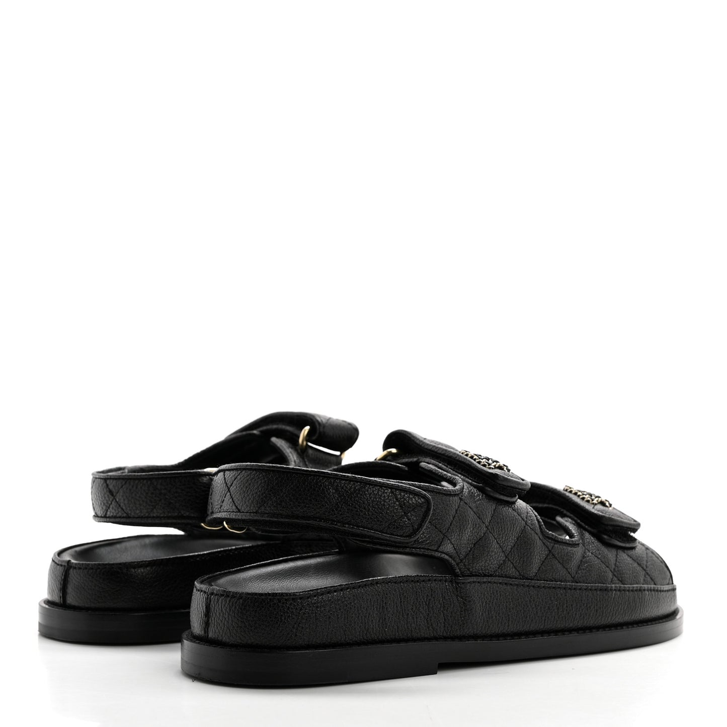 Grained Calfskin Velcro Dad Sandals 38 Black