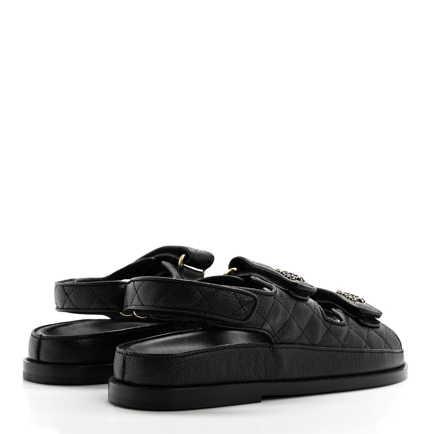 Chanel Grained Calfskin Velcro Dad Sandals 38 Black 4 of 9