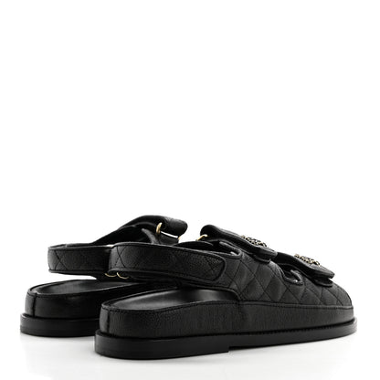 Chanel Grained Calfskin Velcro Dad Sandals 38 Black 4 of 9