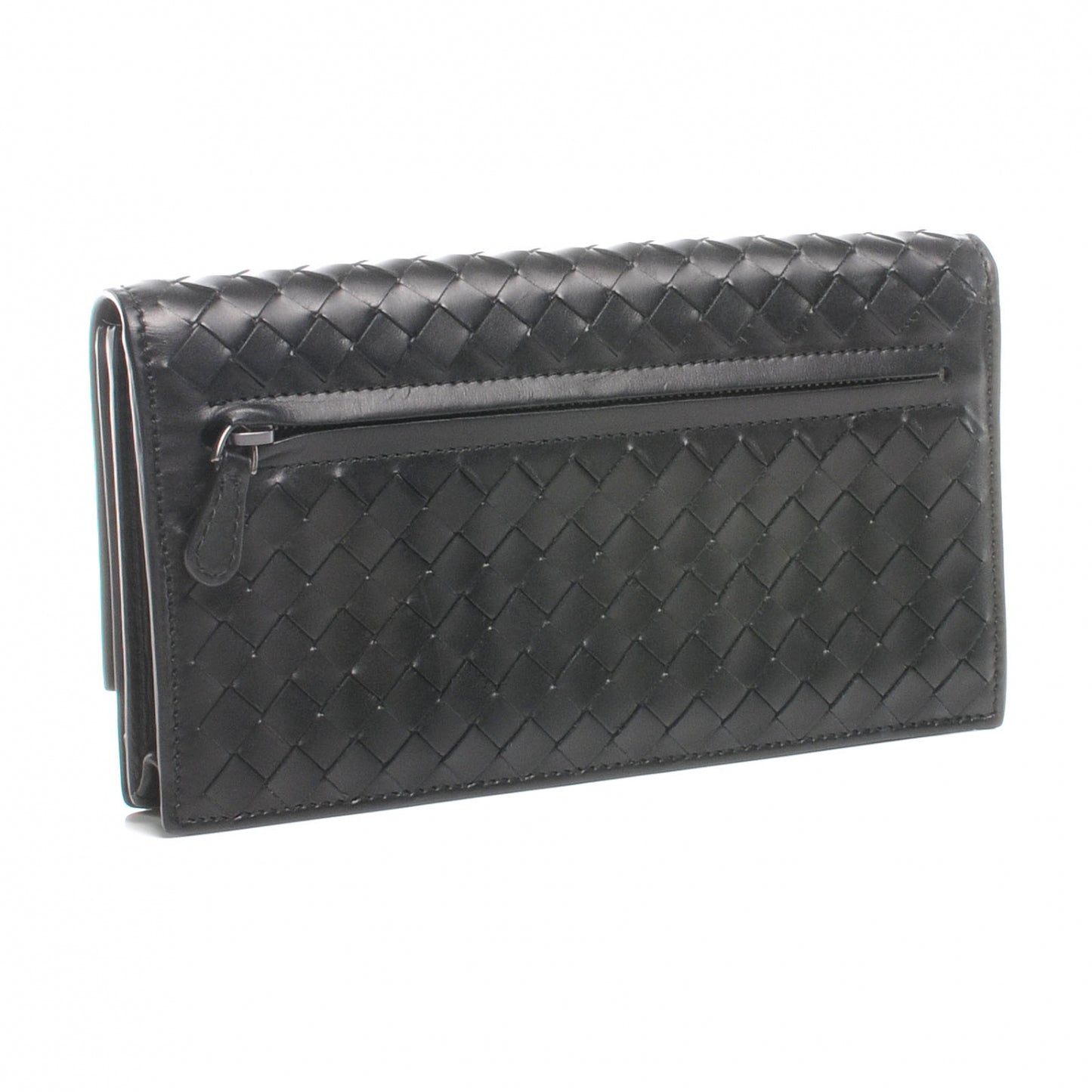 Intrecciato Light Calf Continental Wallet Nero Black