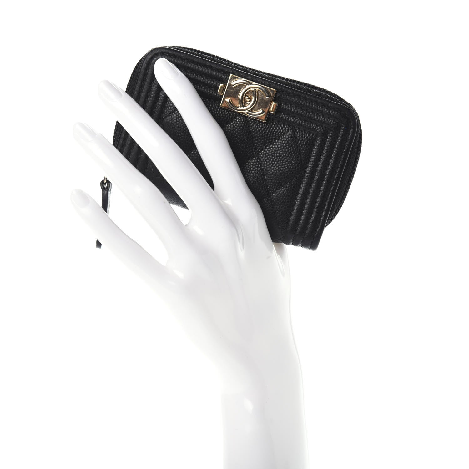 Chanel Caviar Quilted Boy Zip Around Coin Purse Wallet Black 2 of 7