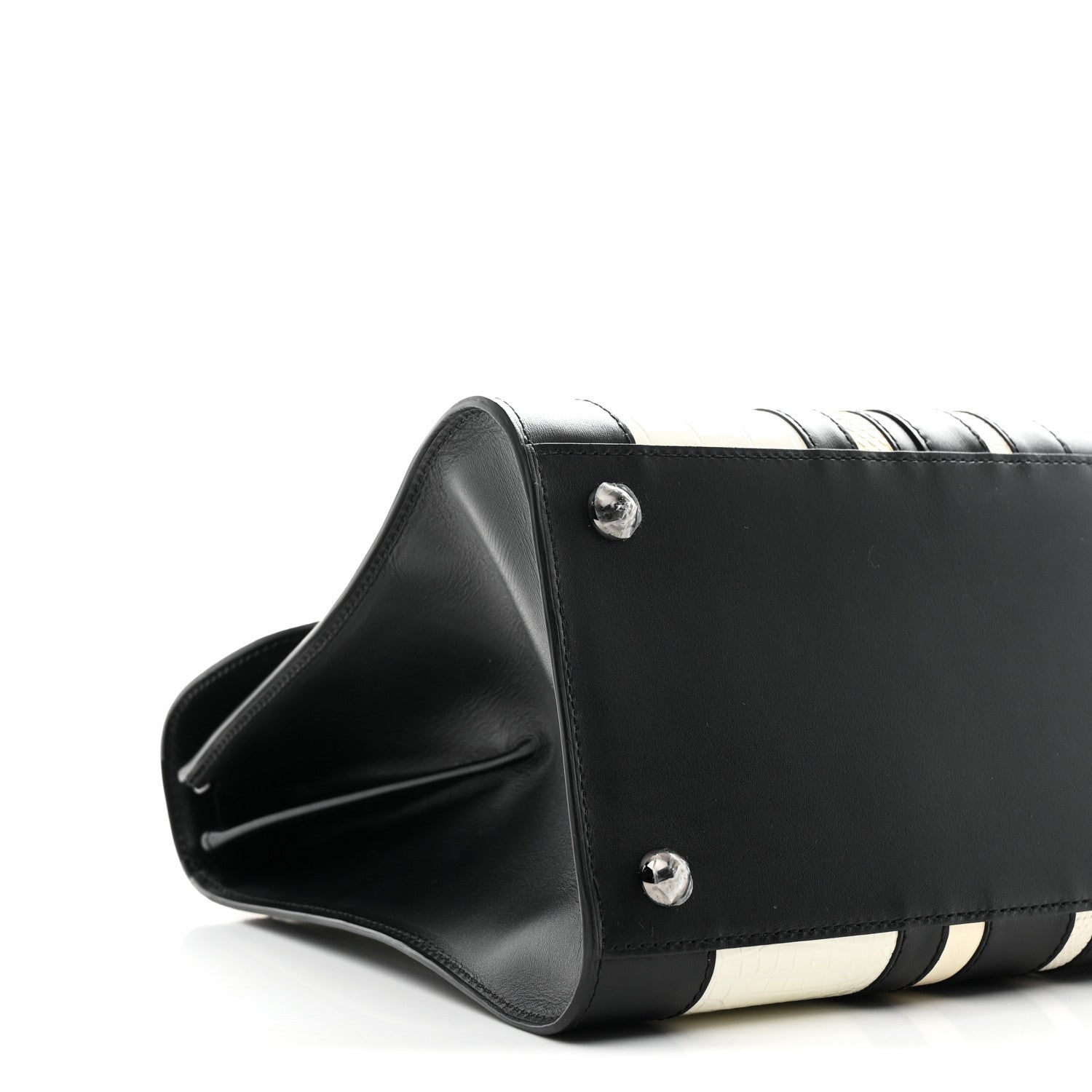Delvaux Calfskin Alligator Lizard Ayers Sporty Stripes MM Brillant Satchel Black Ivory 9 of 10
