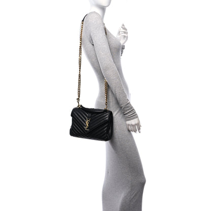 Saint Laurent Sheepskin Matelasse Chevron Monogram Medium College Bag Black 2 of 11