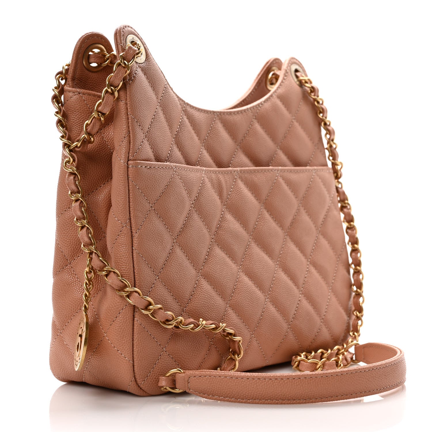 Chanel Caviar Quilted Wavy CC Hobo Beige 3 of 9