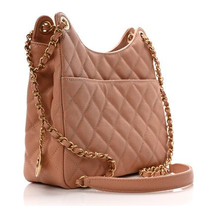 Chanel Caviar Quilted Wavy CC Hobo Beige 3 of 9