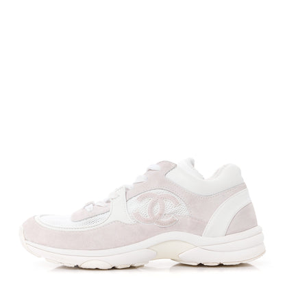 Chanel Mesh Suede Calfskin Grained Calfskin Womens CC Sneakers 39 White Grey 1 of 8