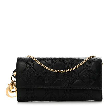 Christian Dior Lambskin Cannage Rendez-vous Chain Wallet Black 1 of 12