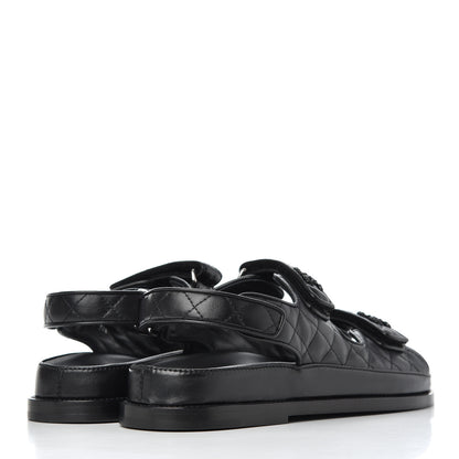 Chanel Lambskin Quilted Velcro Dad Sandals 38.5 Black 4 of 9