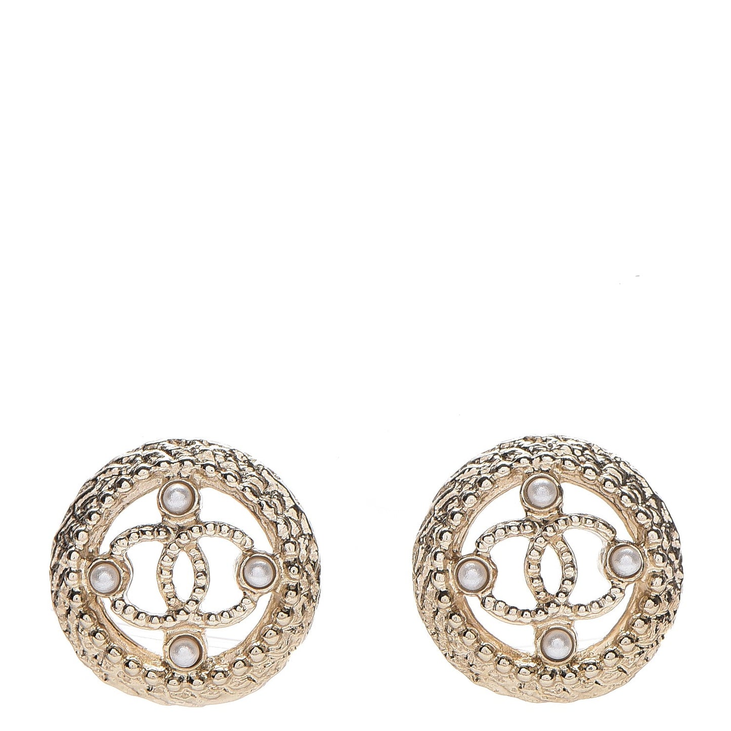 Pearl CC Round Rope Earrings Gold