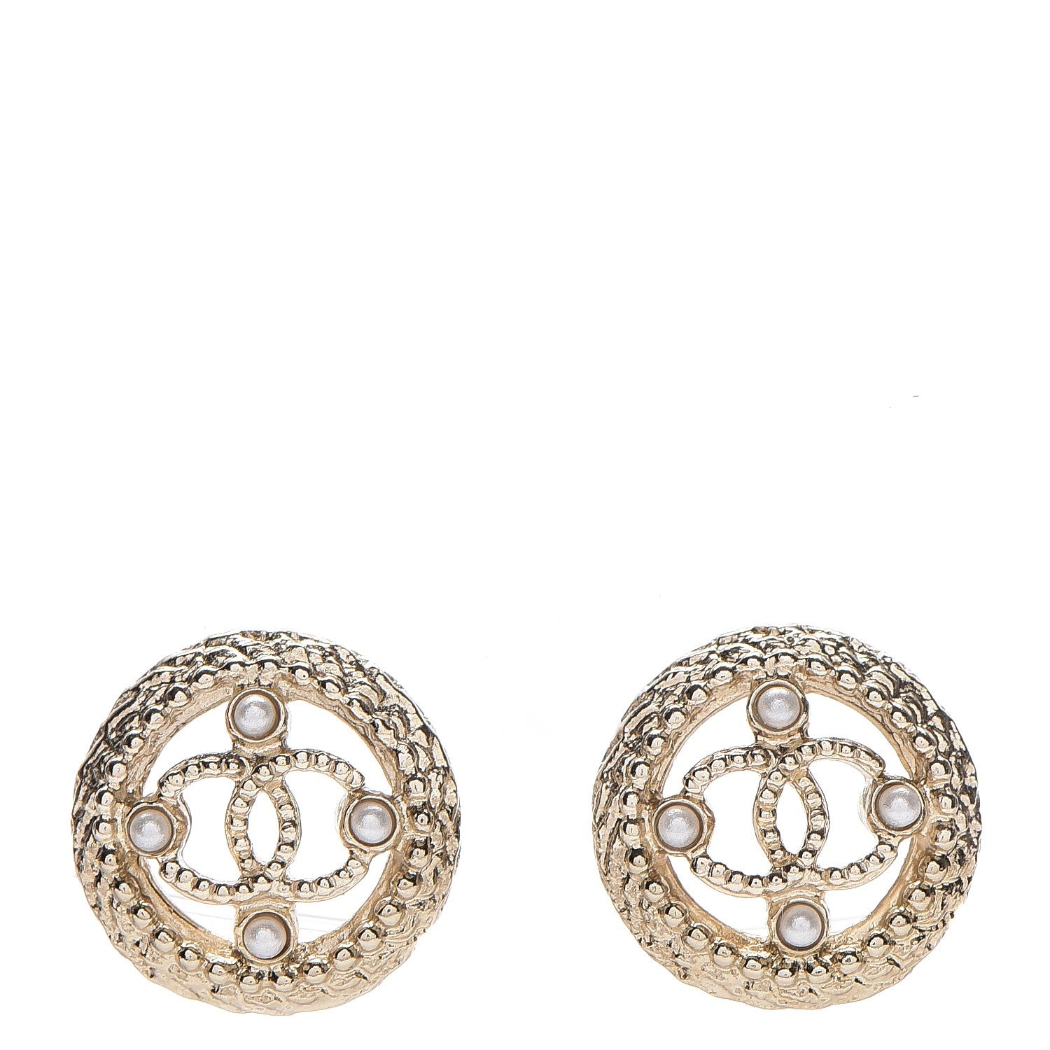 Chanel Pearl CC Round Rope Earrings Gold 1 of 5
