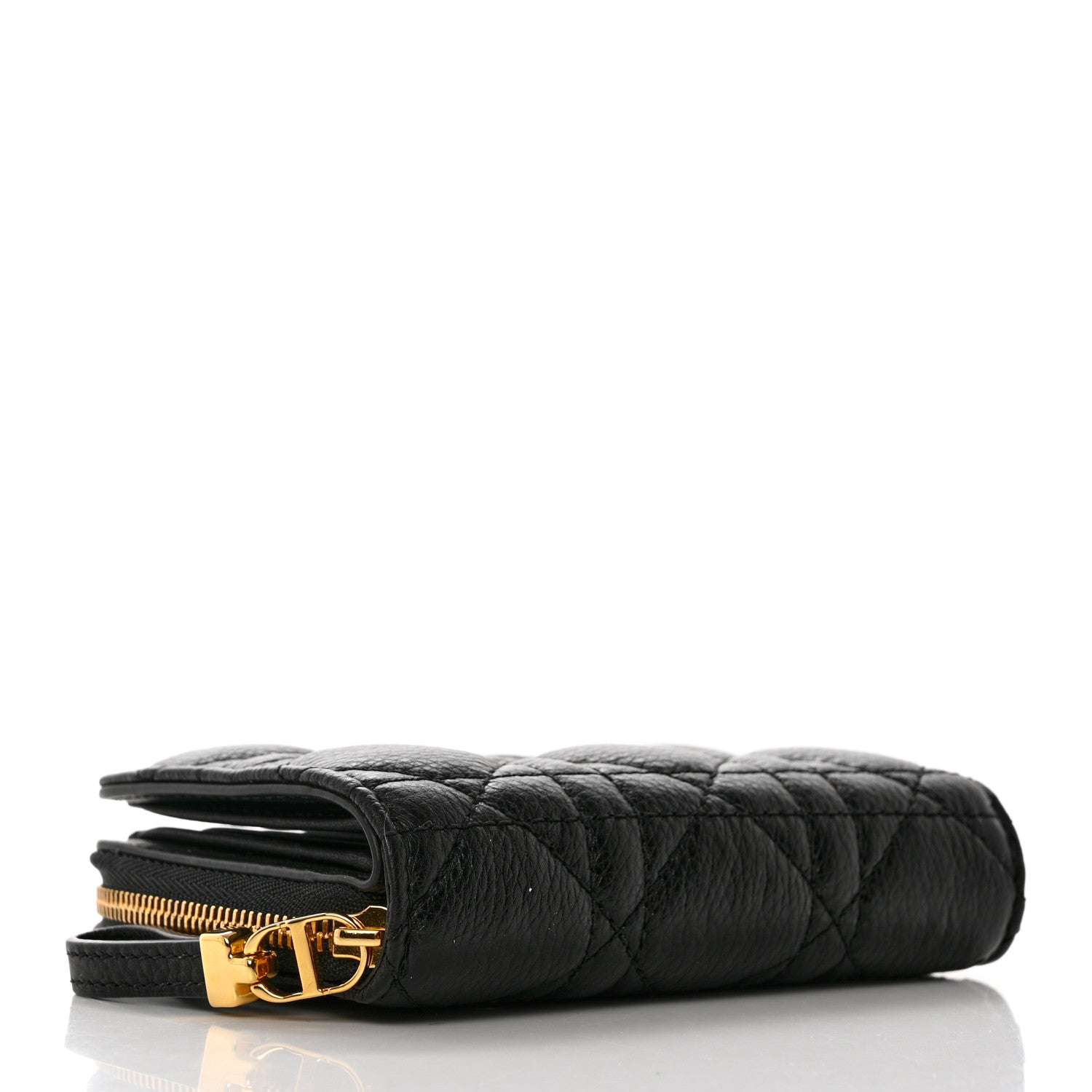 Christian Dior Grained Calfskin Supple Cannage Caro Scarlet Zipped Wallet Black 4 of 8