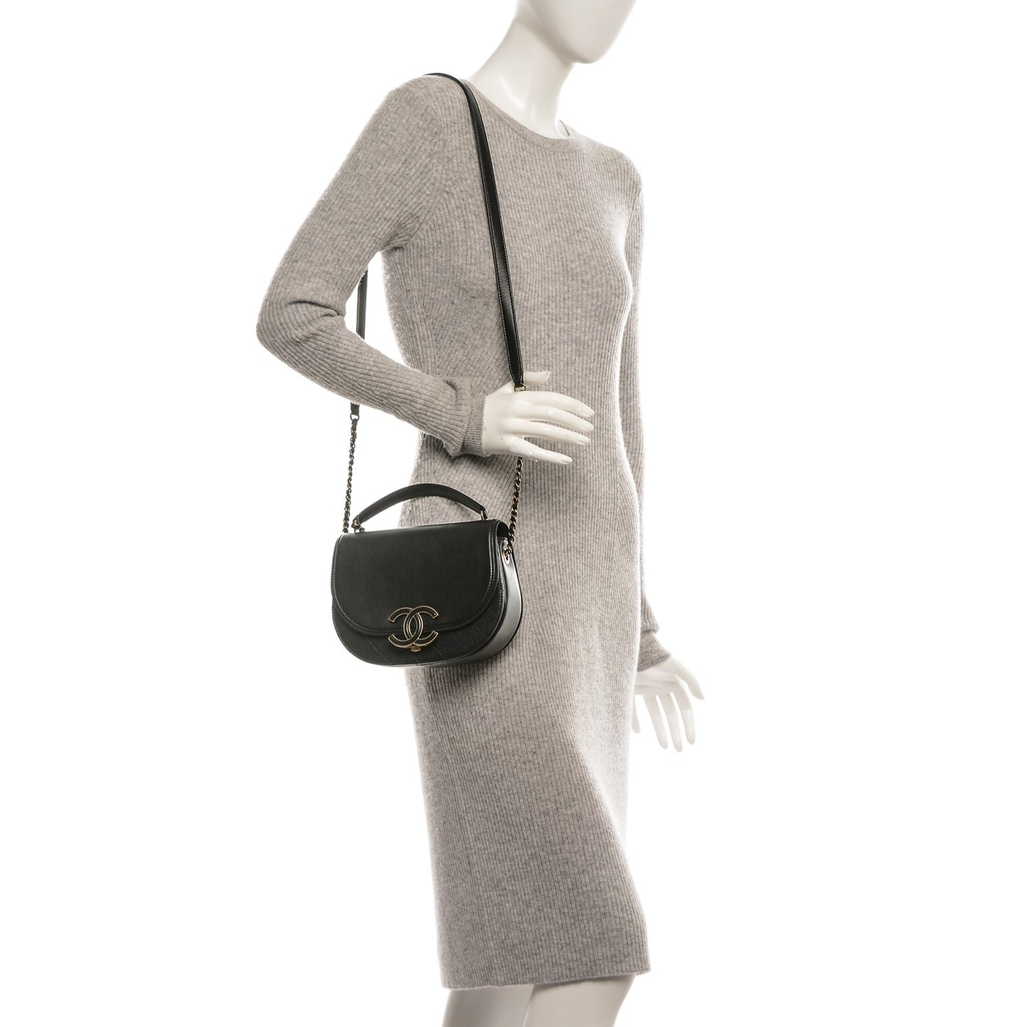 Shiny Calfskin Goatskin Quilted Small Coco Curve Messenger Flap Black