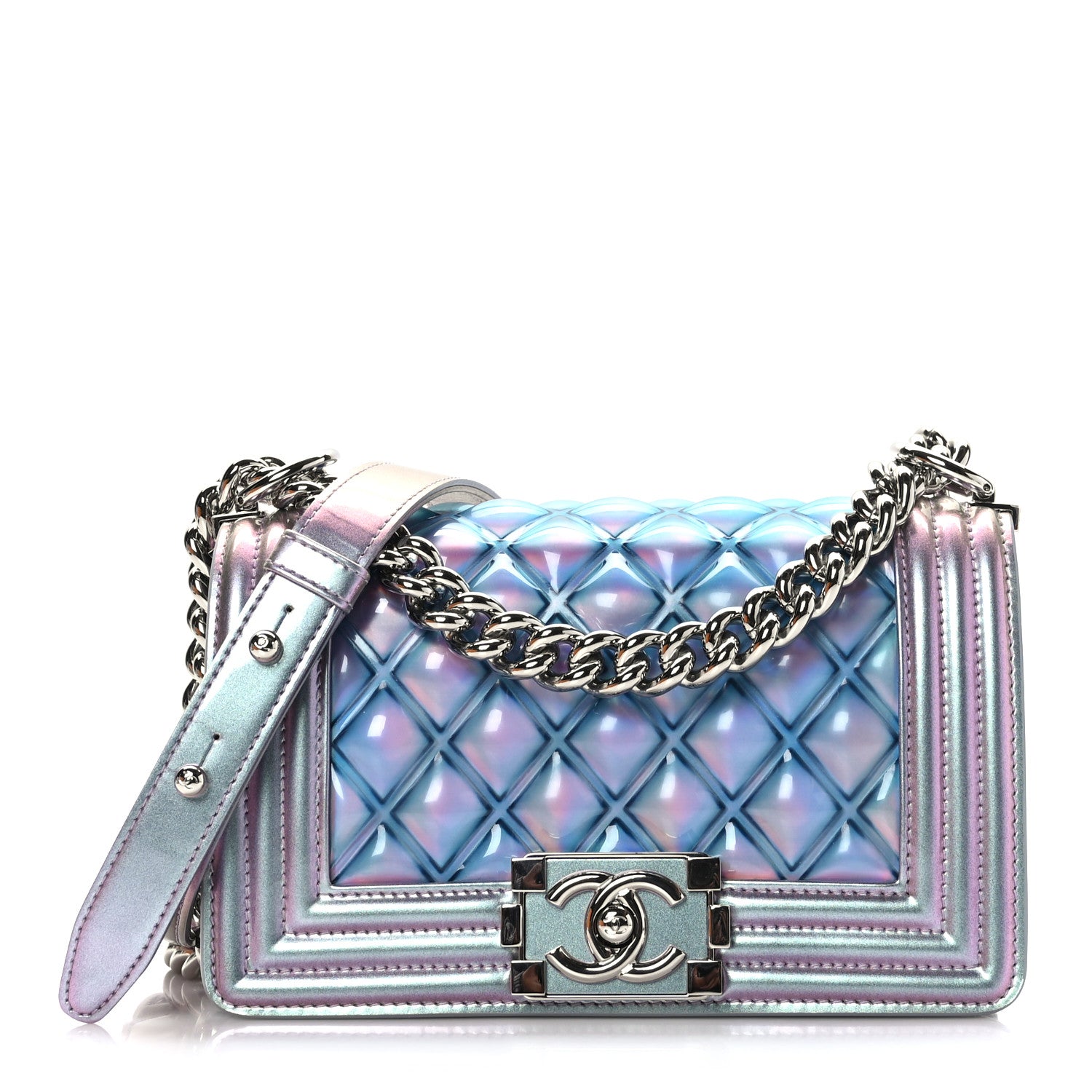 Chanel Iridescent Patent Calfskin PVC Quilted Small Boy Flap Light Purple 1 of 9