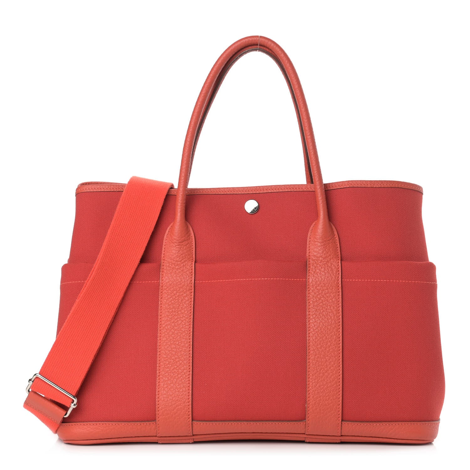 Hermes Toile Militaire Vache Country Garden Party Pockets 36 MM Tote Rouge Tomate Capucine 1 of 13