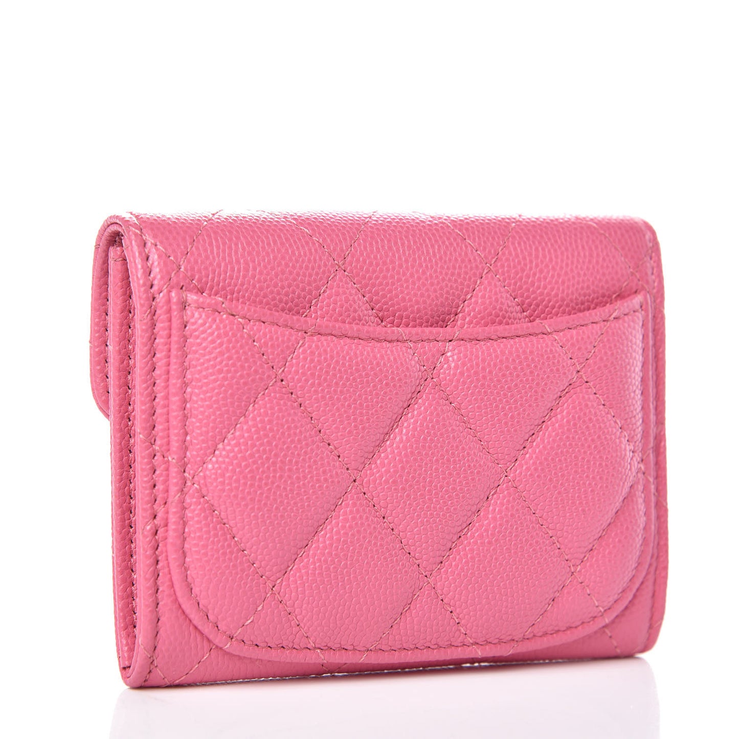 Caviar Quilted Flap Card Holder Wallet Pink