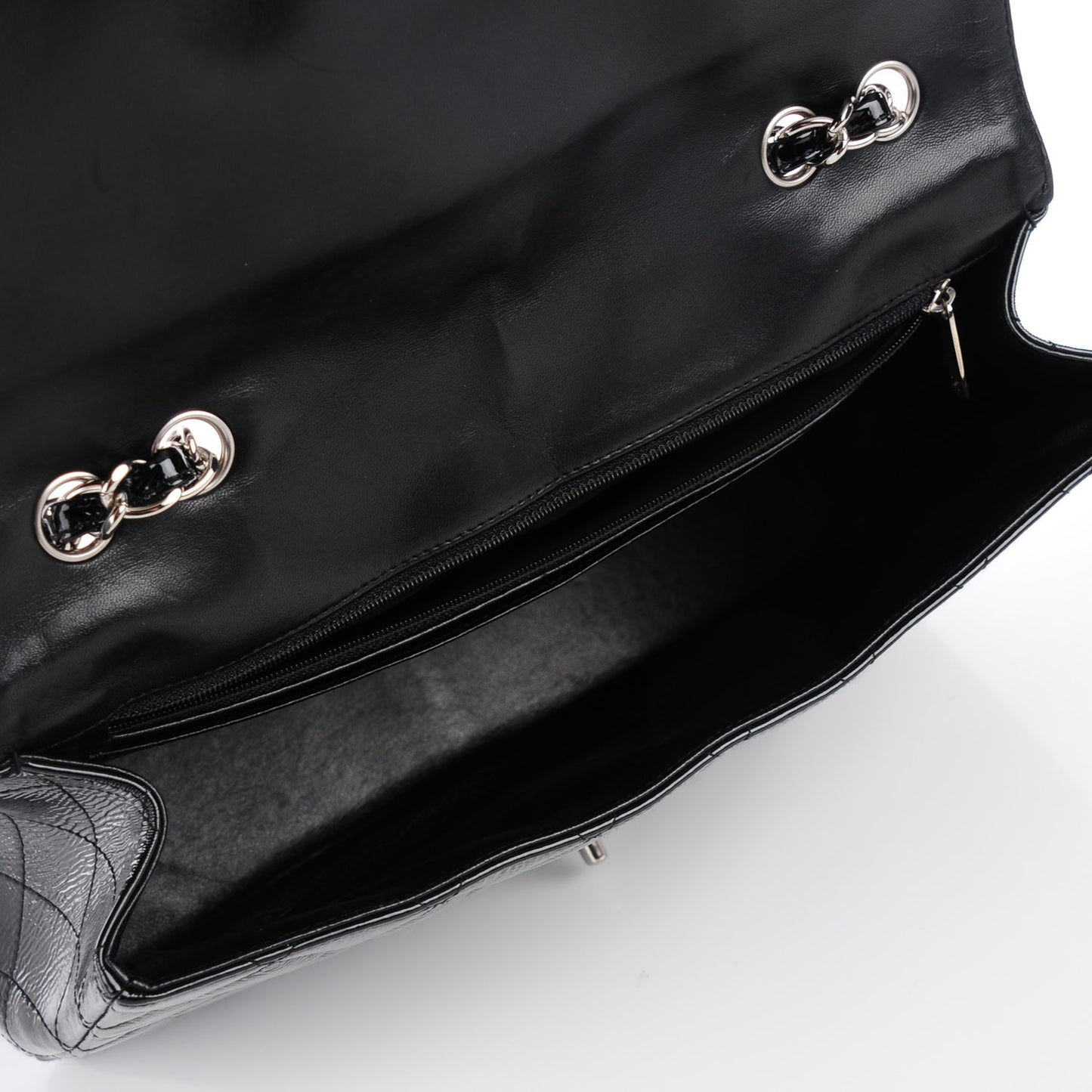 Distressed Patent Quilted Jumbo Single Flap Black