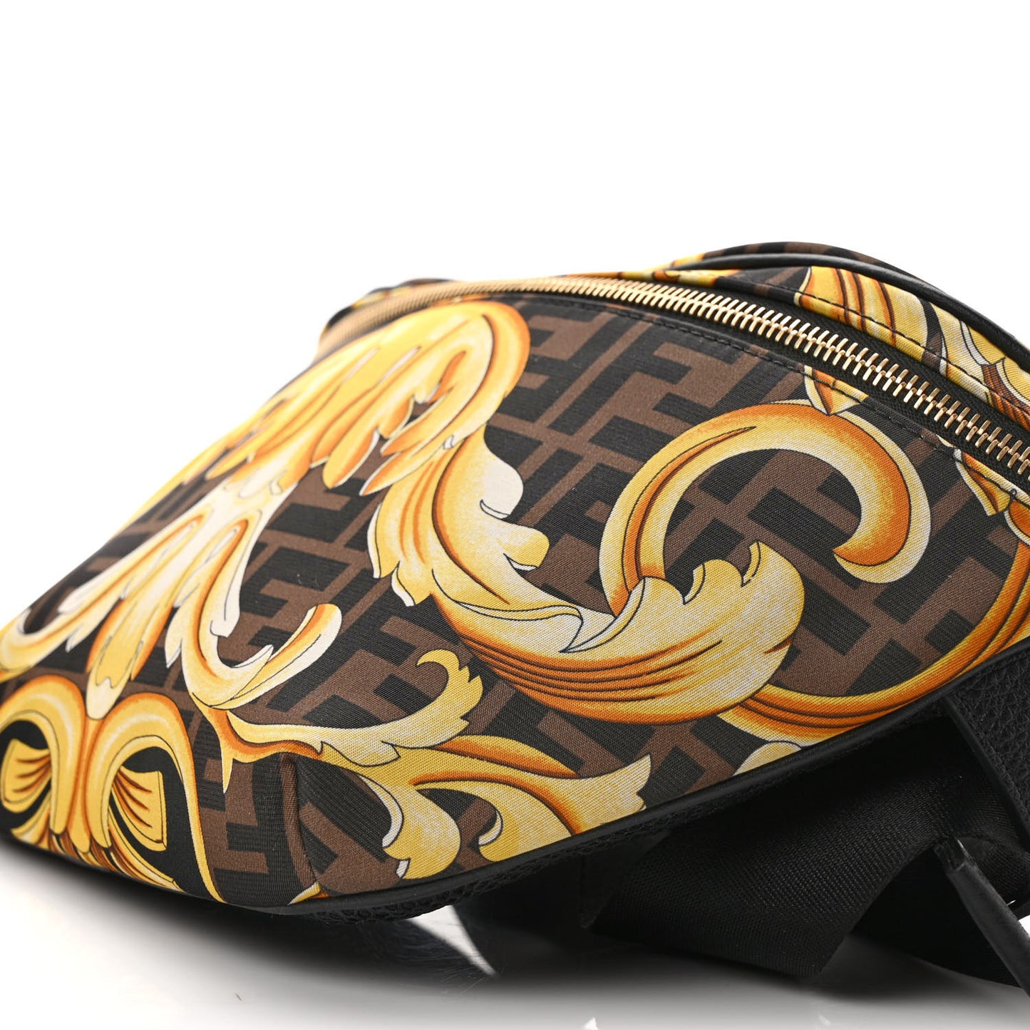 X VERSACE Nylon Cuoio Romano Fendace FF Baroque Belt Bag Black Gold