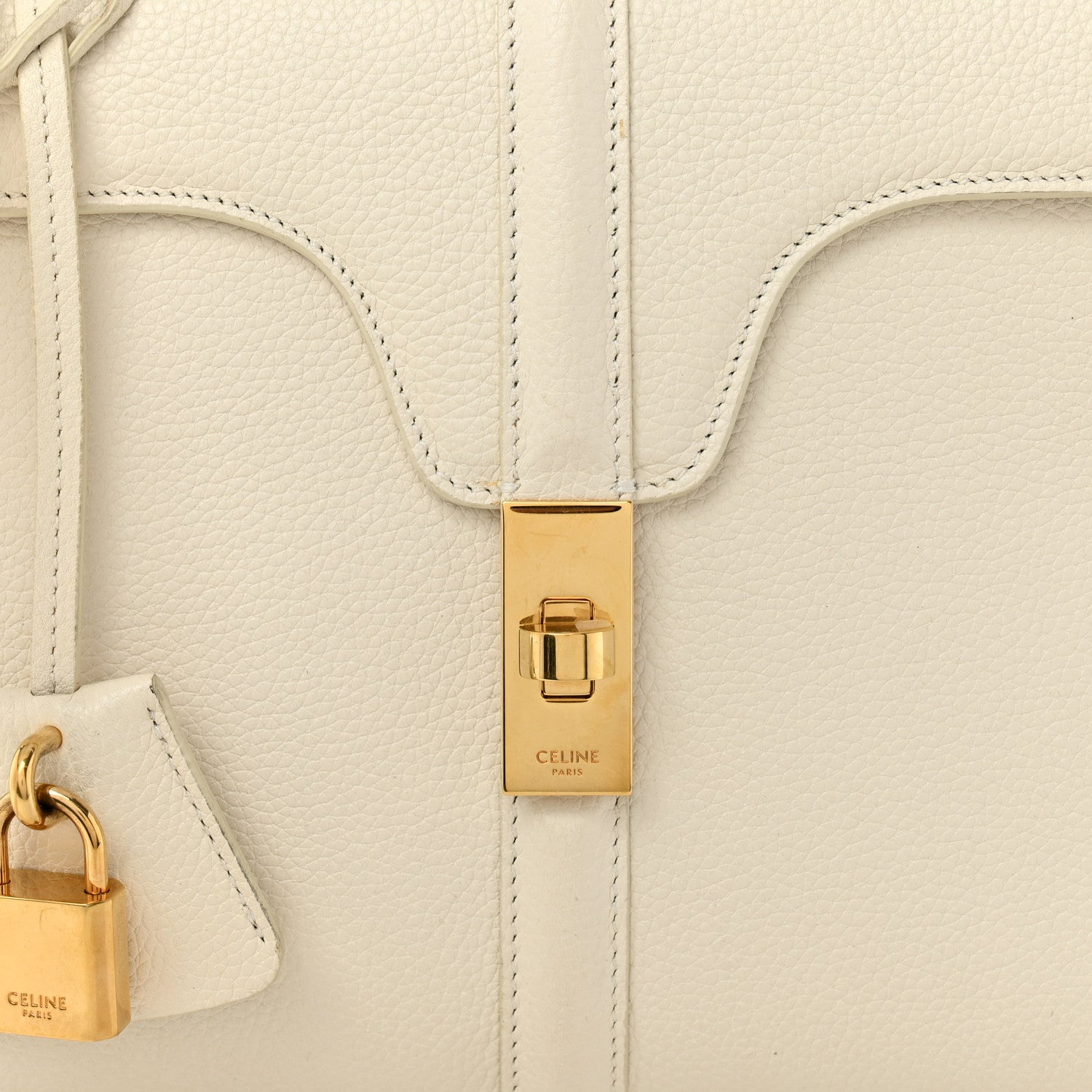Celine Grained Calfskin Small 16 Top Handle Bag White 9 of 14