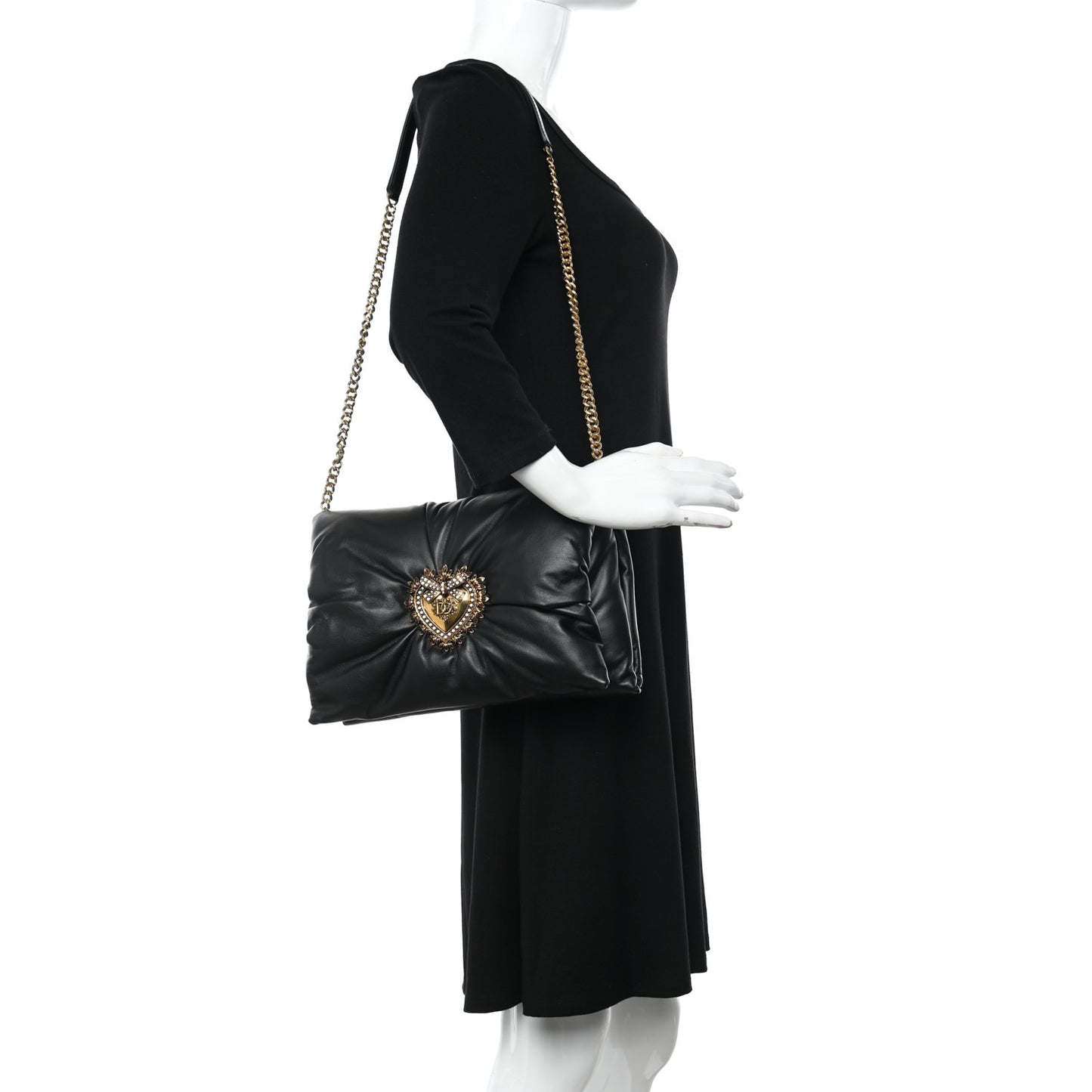 Calfskin Devotion Clutch With Chain Black