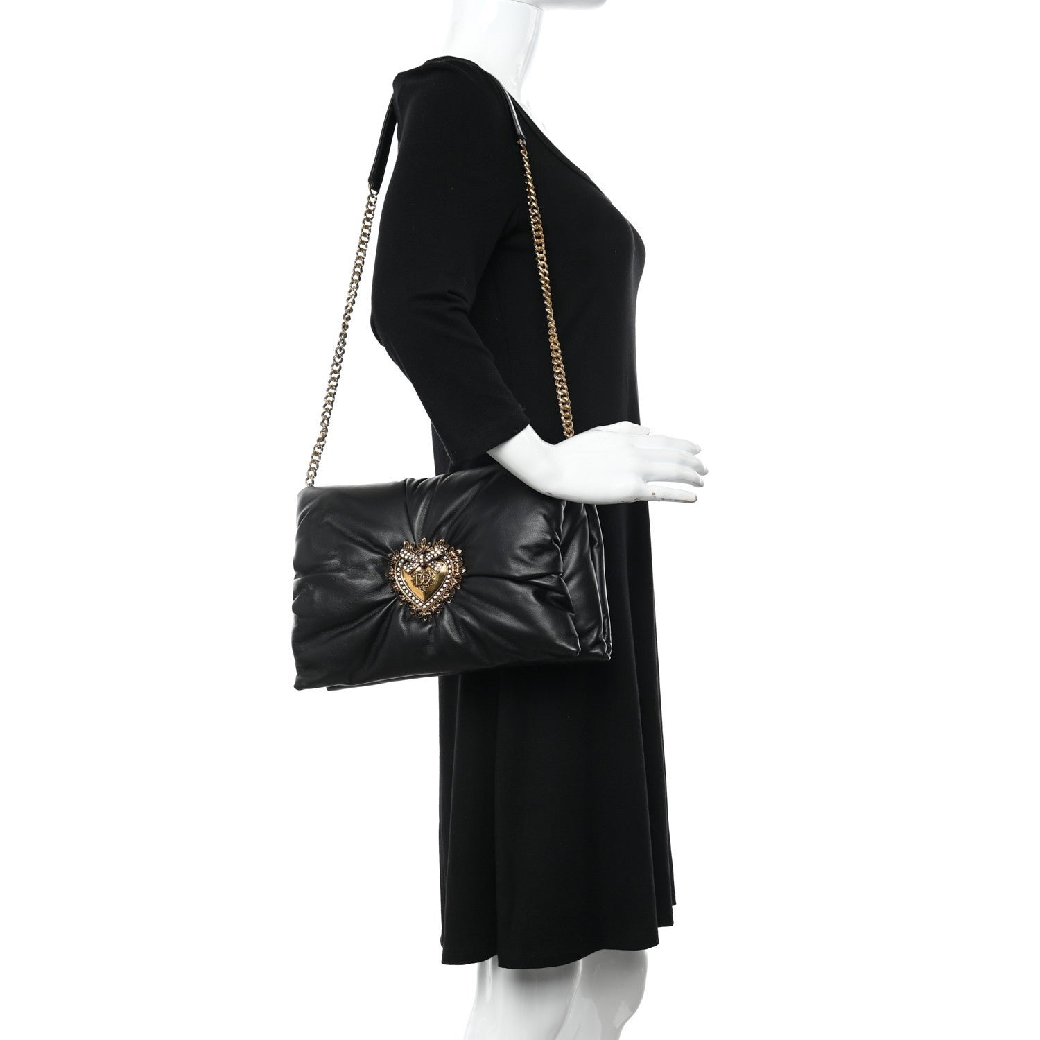 Dolce & Gabbana Calfskin Devotion Clutch With Chain Black 2 of 9