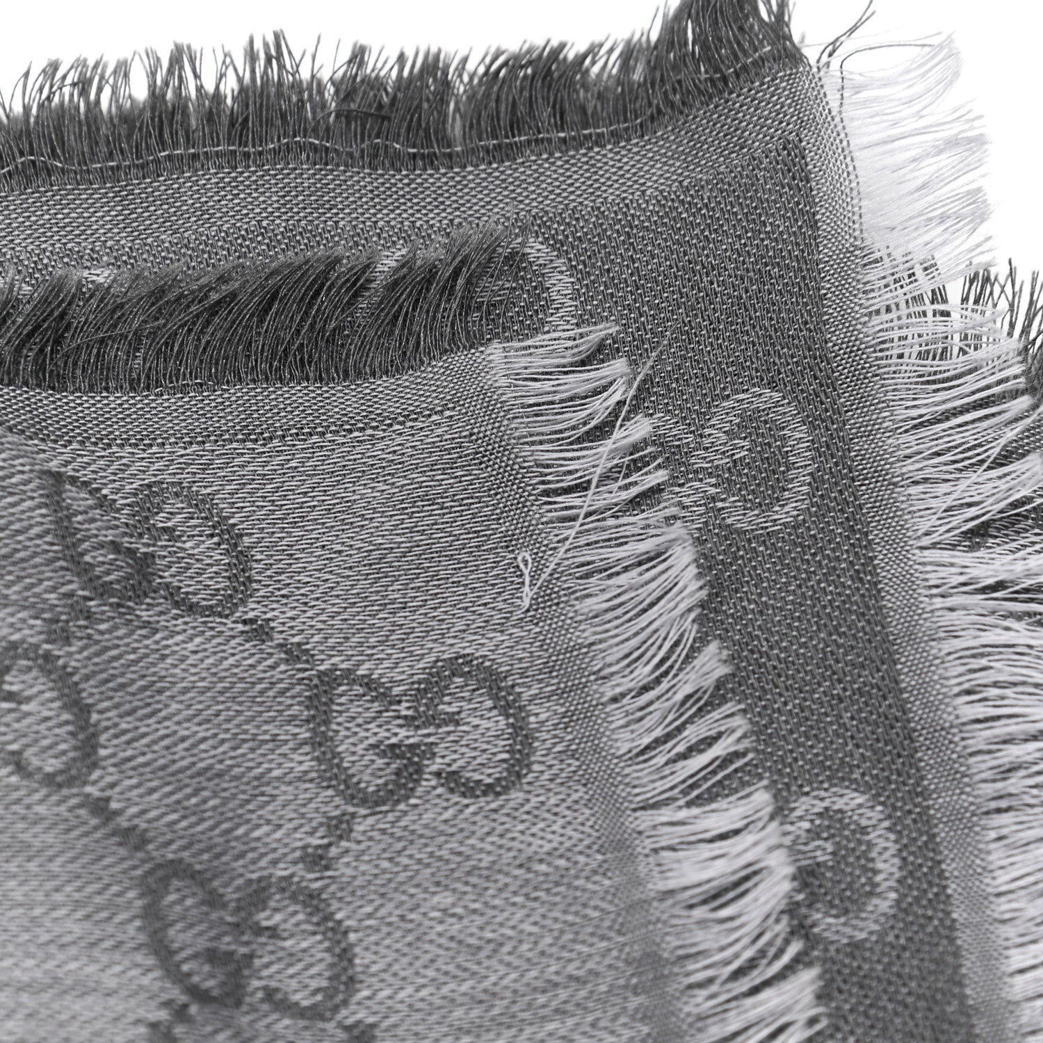 Gucci Wool Silk Monogram GGWeb Fringe Shawl Pearl Medium Grey 5 of 5