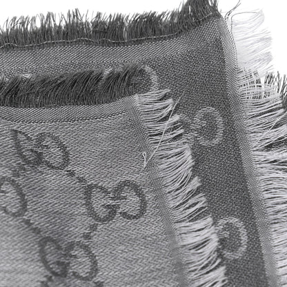 Gucci Wool Silk Monogram GGWeb Fringe Shawl Pearl Medium Grey 5 of 5
