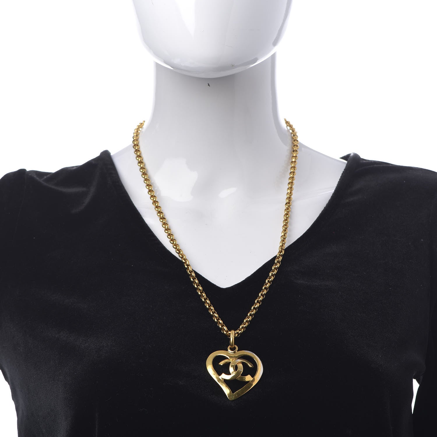 Chanel CC Heart Chain Pendant Necklace Gold 2 of 6