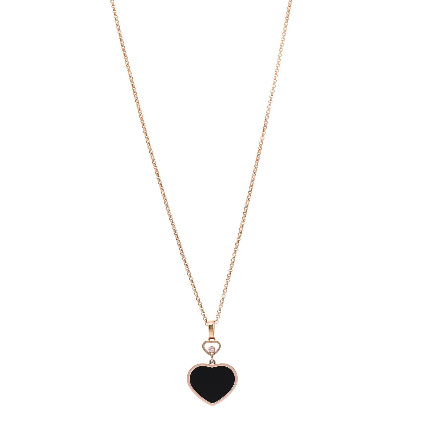 18K Rose Gold Diamond Onyx Happy Hearts Necklace