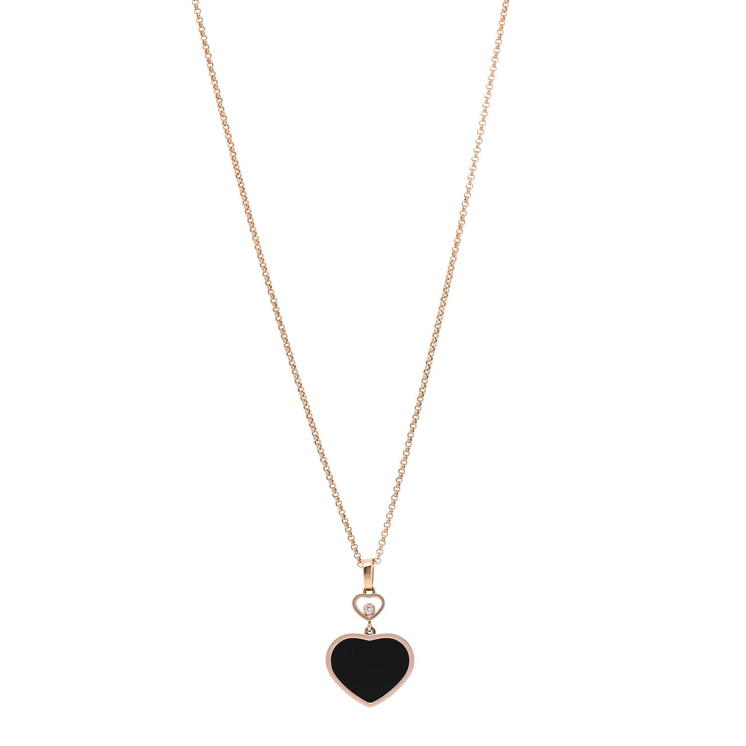 Chopard 18K Rose Gold Diamond Onyx Happy Hearts Necklace 1 of 6