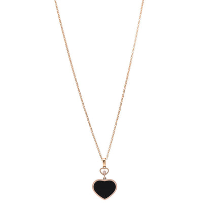Chopard 18K Rose Gold Diamond Onyx Happy Hearts Necklace 1 of 6