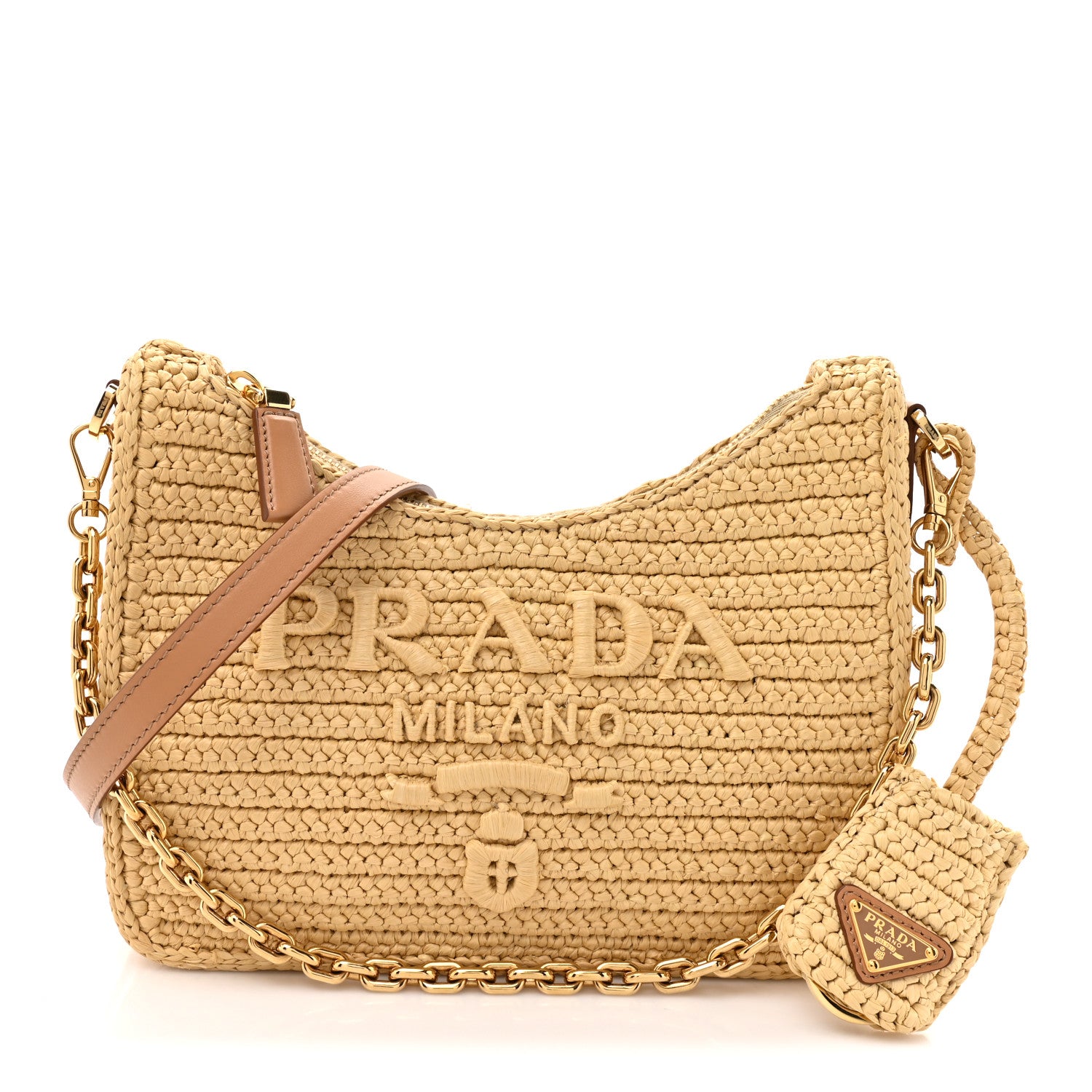 Prada Yarn Raffia Effect Crochet Mini Re-Edition 2000 Shoulder Bag Naturale 1 of 10